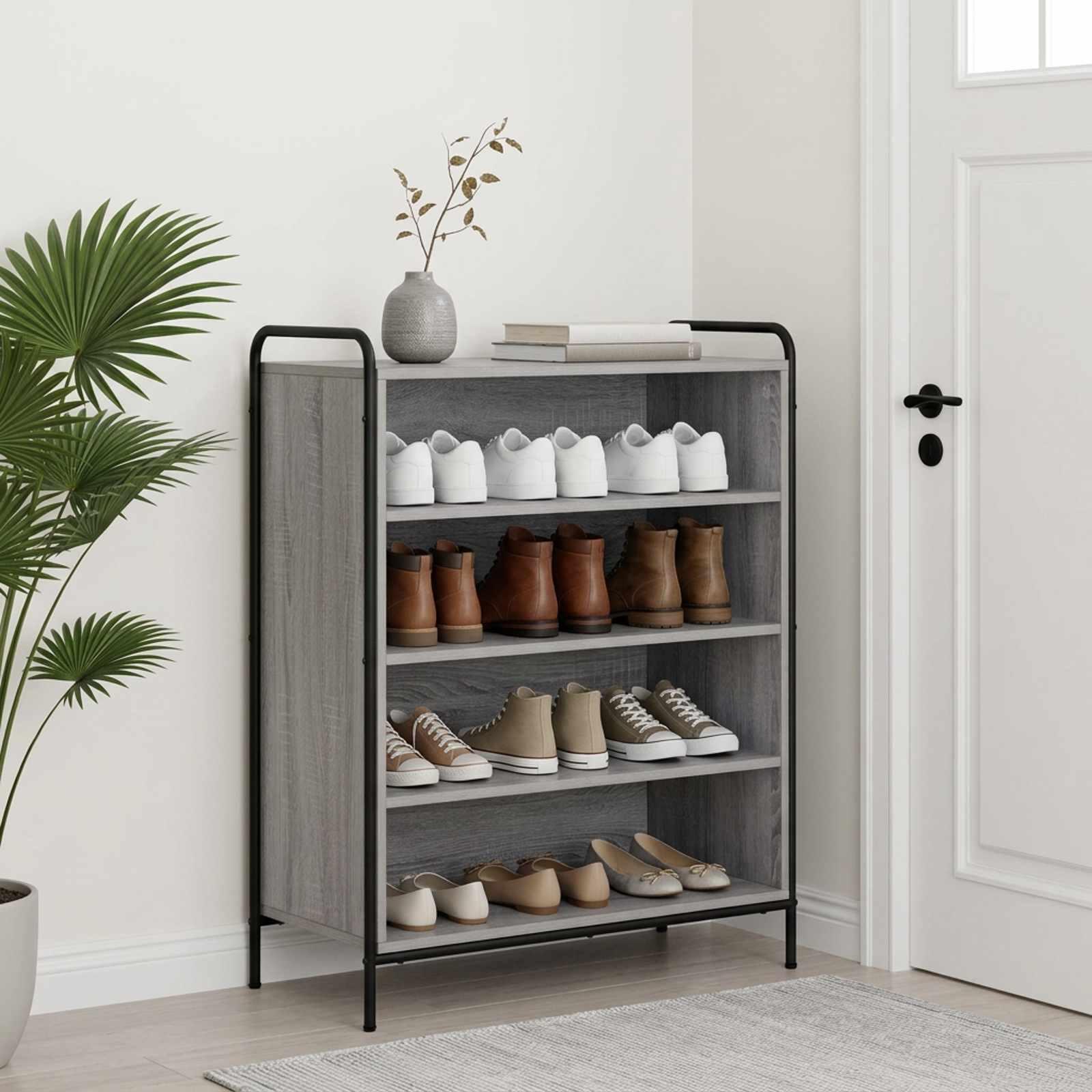 vidaXL Sko skab 76 x 36,5 x 93 cm Konstrueret træ Grå Sonoma