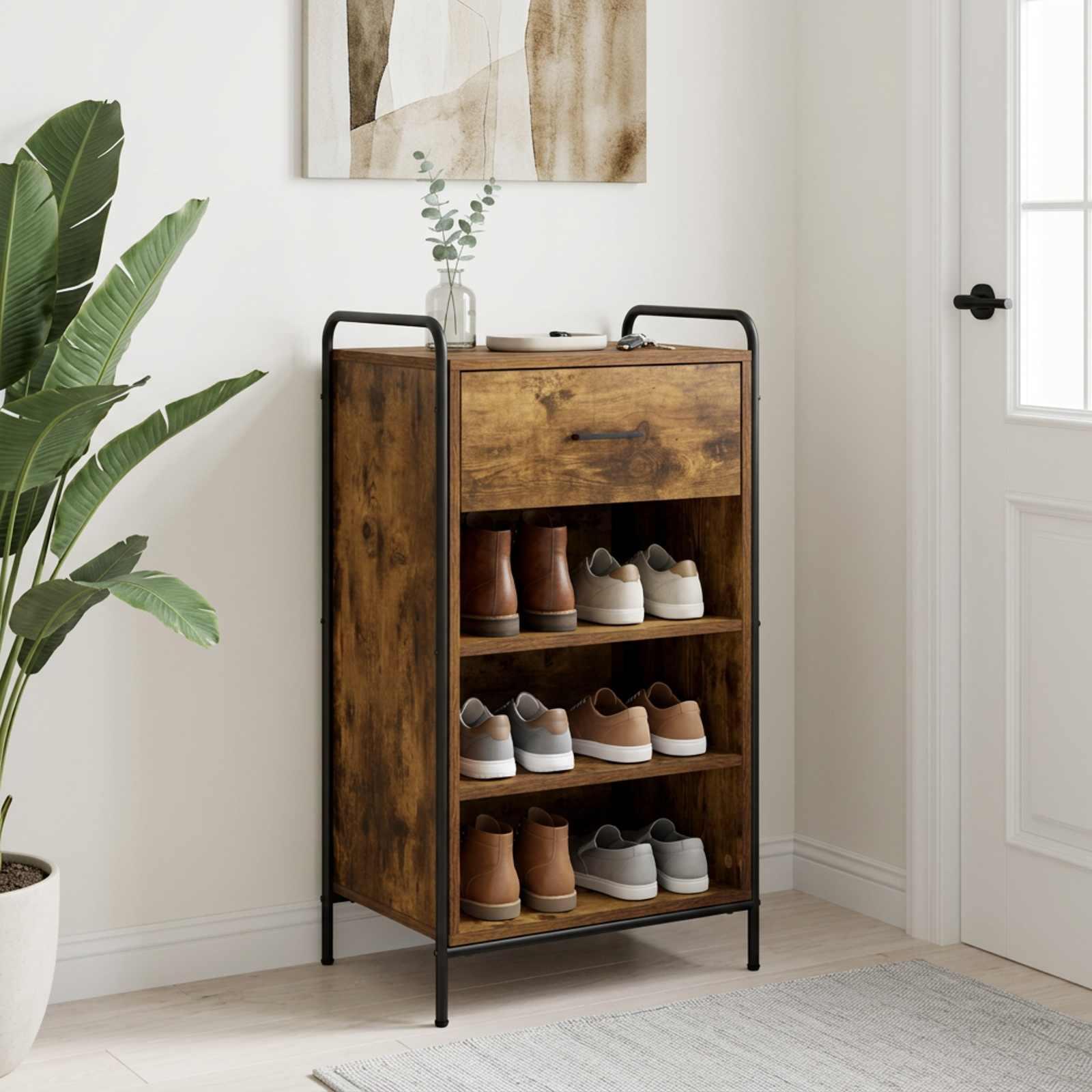 vidaXL Sko skab 51 x 36,5 x 93 cm Konstrueret træ Røget eg