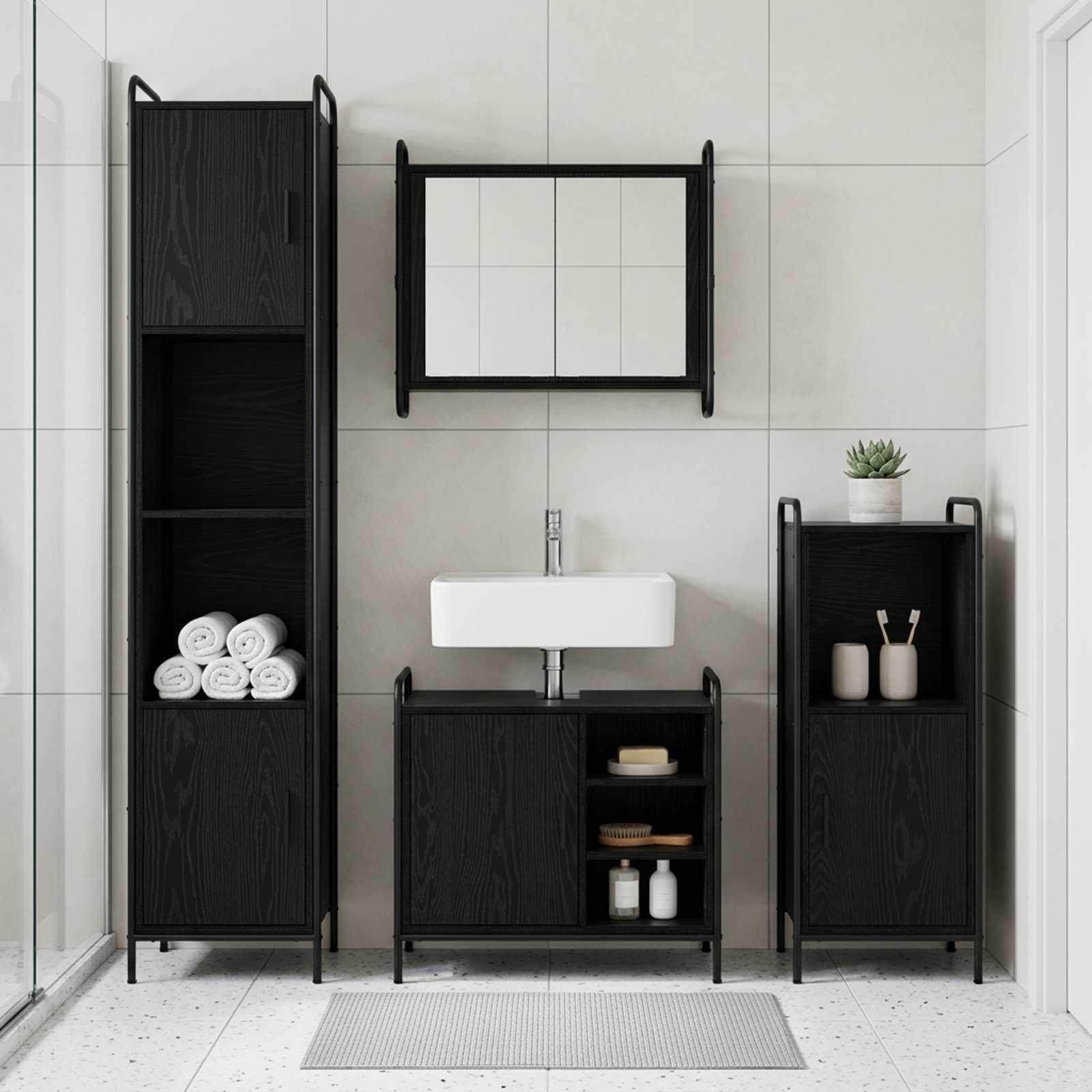 vidaXL Badeværelsesskabsæt 3 stk. Sort eg 40 x 36 x 99,5 cm