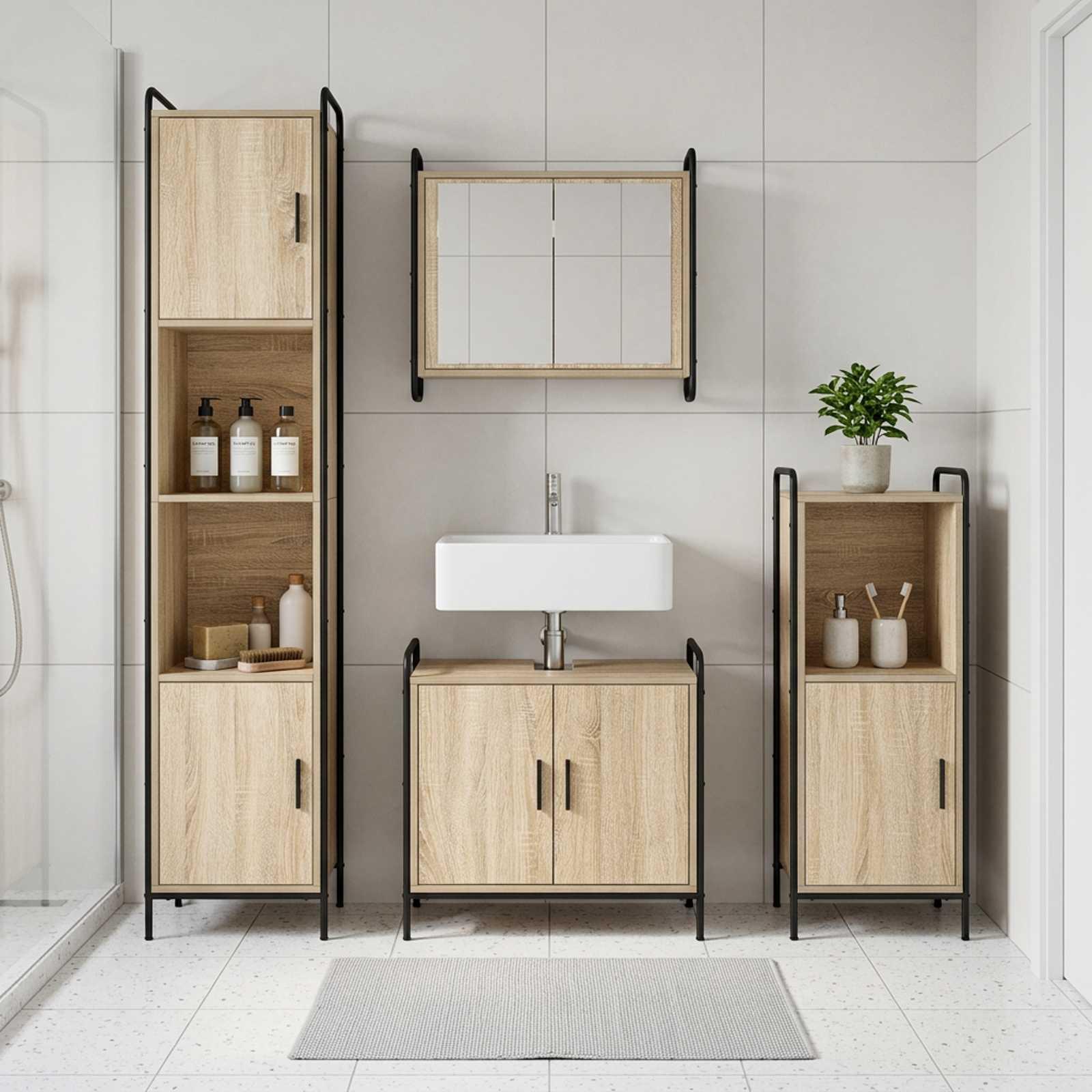 vidaXL Badeværelsesskabsæt 3 stk. Sonoma-eg 40 x 36 x 99,5 cm