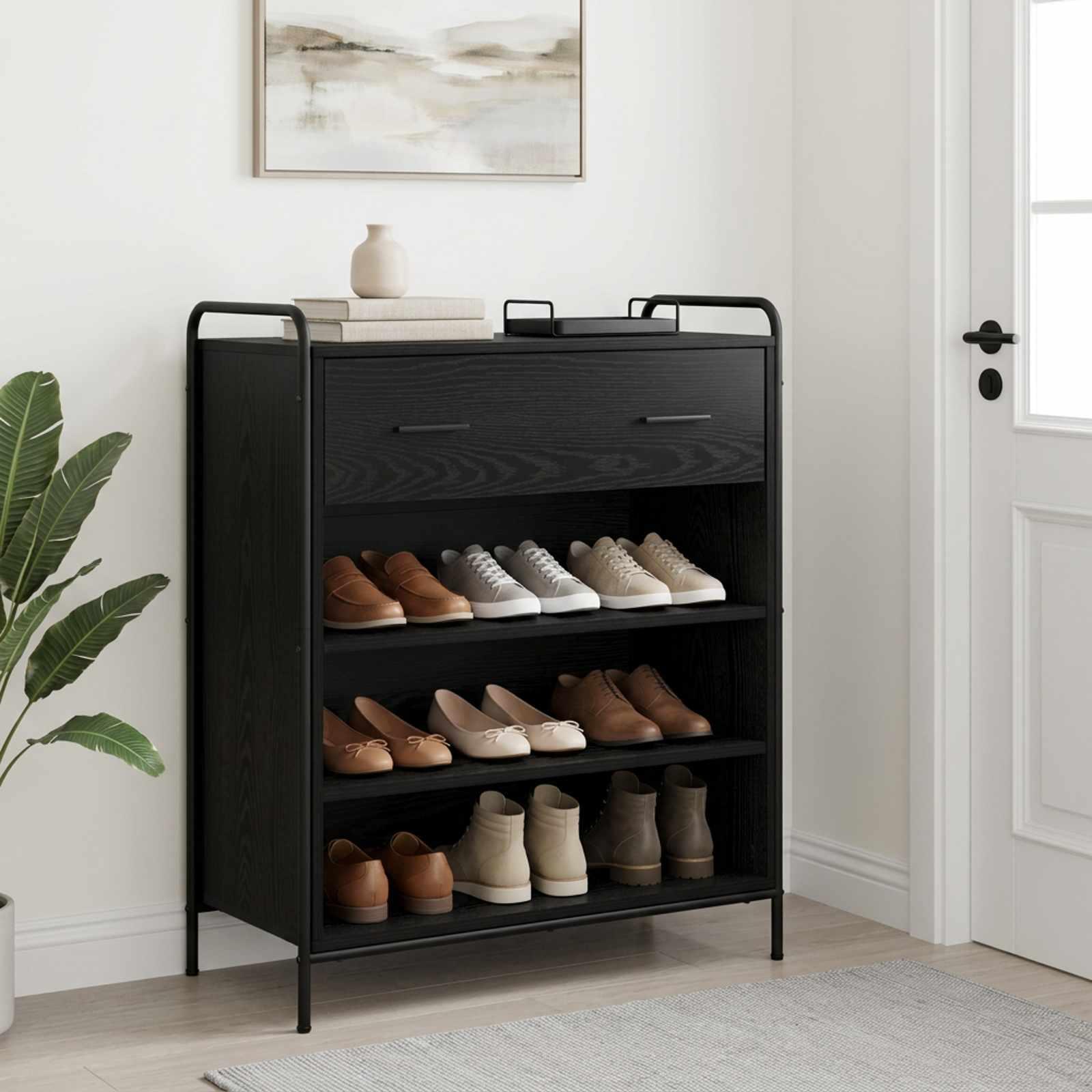 vidaXL Sko skab 76 x 36,5 x 93 cm Konstrueret træ Sort eg