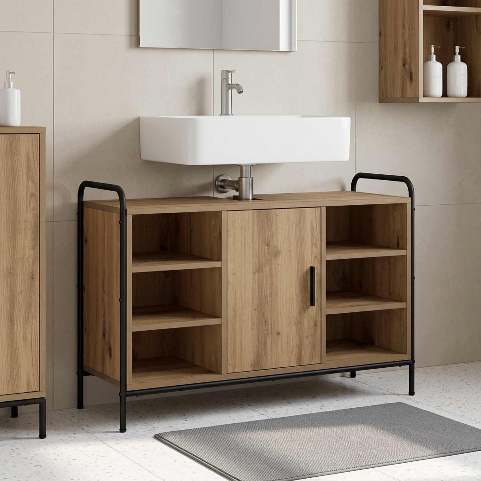 vidaXL Badeværelsesskab Artisan-eg 95 x 34 x 61 cm Konstrueret træ