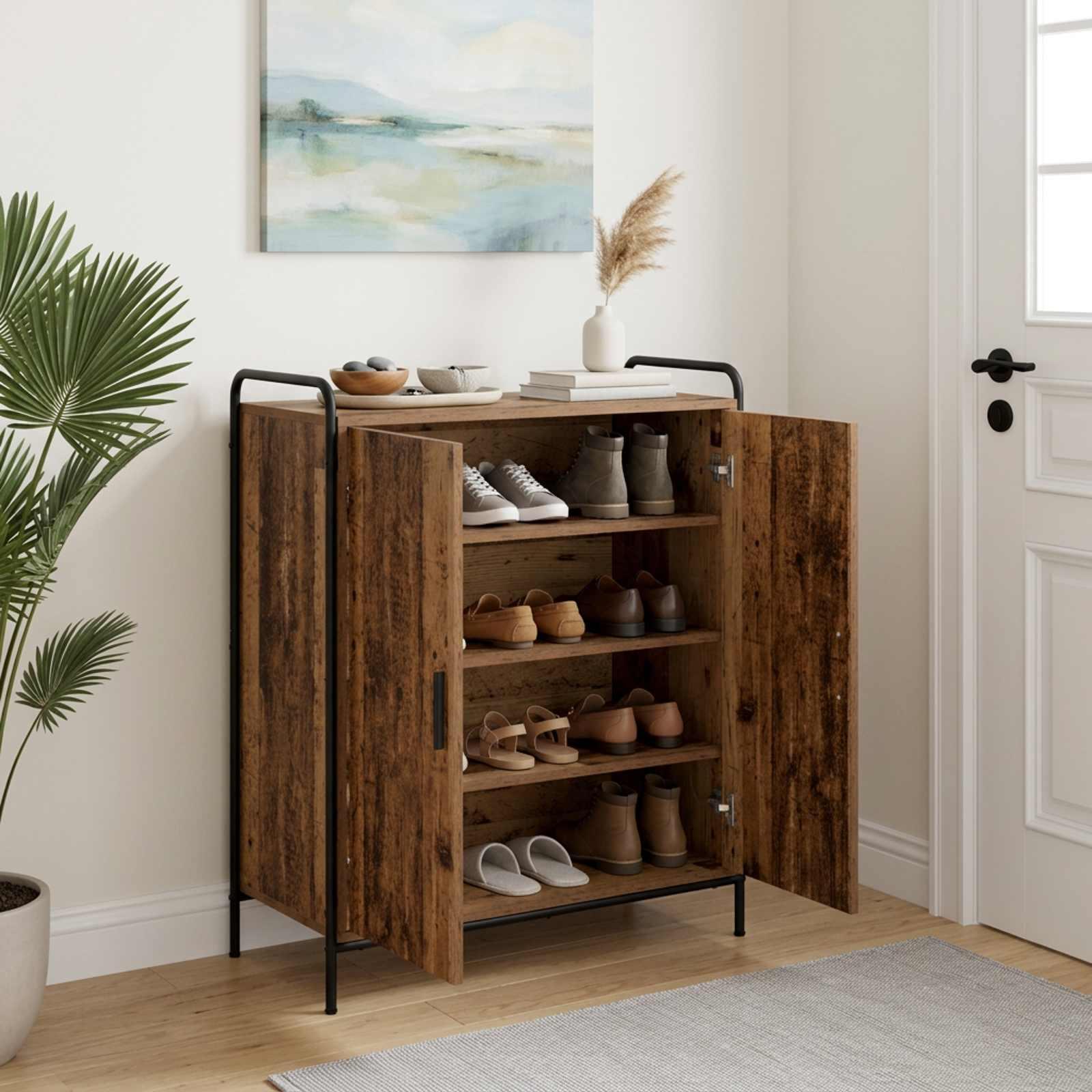 vidaXL Sko skab 76 x 36,5 x 93 cm Konstrueret træ Gammelt træ