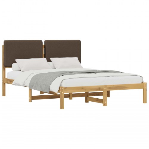 Sengestel med polstret hovedgavl 140 x 190 cm - hvidvasket/taupe