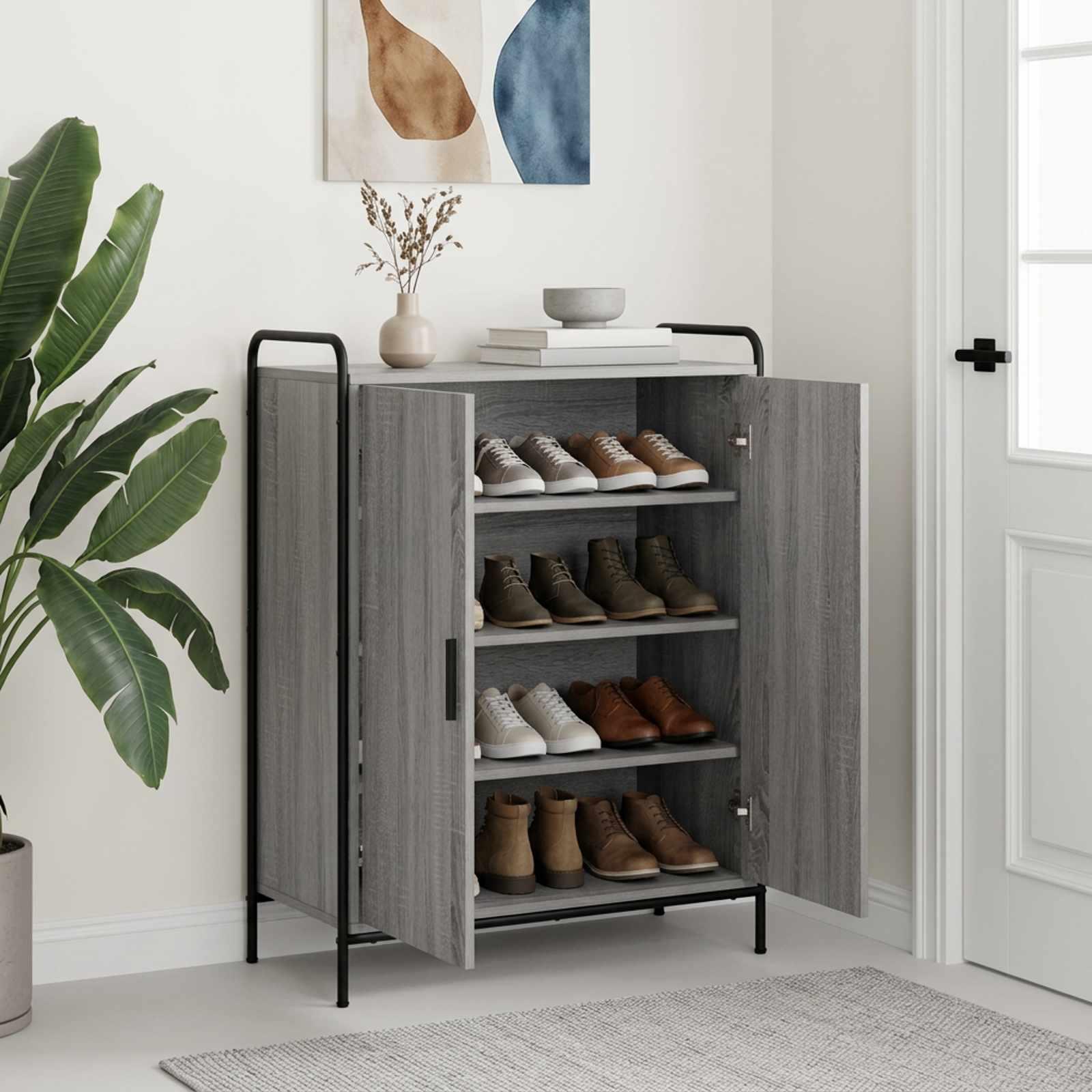 vidaXL Sko skab 76 x 36,5 x 93 cm Konstrueret træ Grå Sonoma
