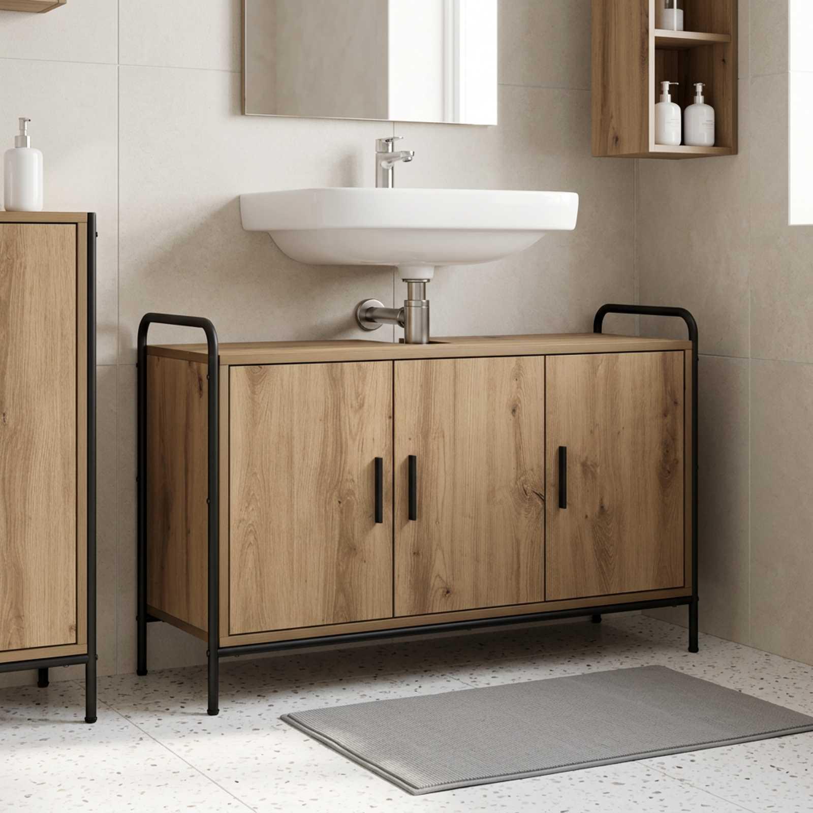 vidaXL Badeværelsesskab Artisan-eg 95 x 34 x 61 cm Konstrueret træ
