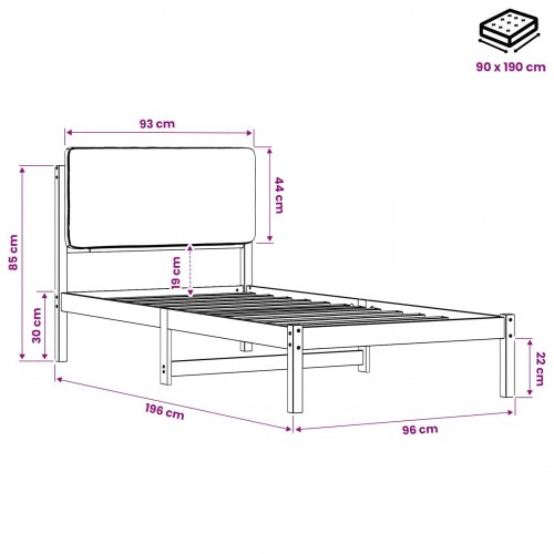 Sengestel med polstret hovedgavl 90 x 190 cm - mørkebrun/sort