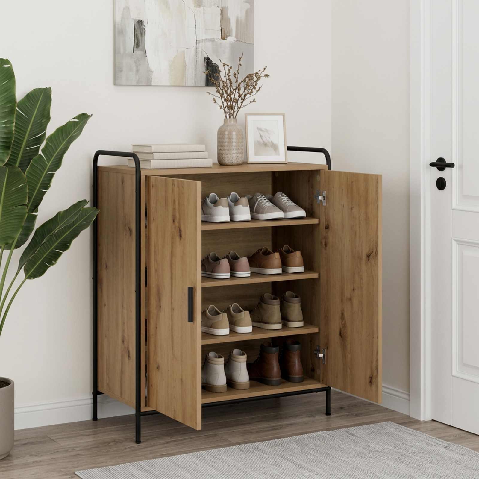 vidaXL Sko skab 76 x 36,5 x 93 cm Konstrueret træ Artisan-eg