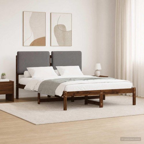 Sengestel med polstret hovedgavl 120 x 200 cm - mørkebrun/lysegrå