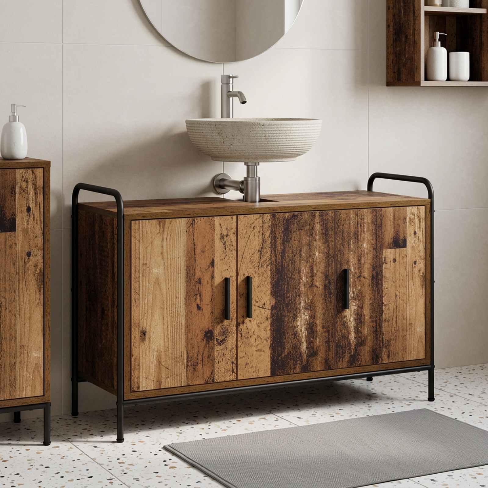 vidaXL Badeværelsesskab Gammelt træ 95 x 34 x 61 cm Konstrueret træ