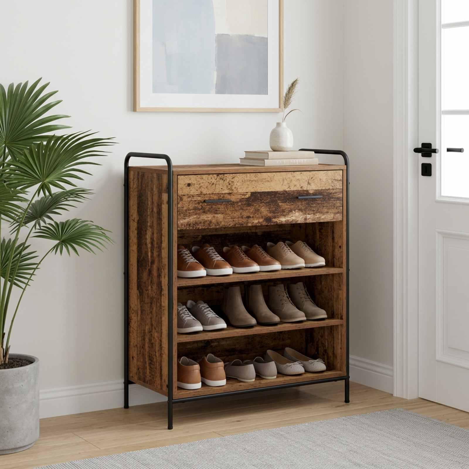 vidaXL Sko skab 76 x 36,5 x 93 cm Konstrueret træ Gammelt træ