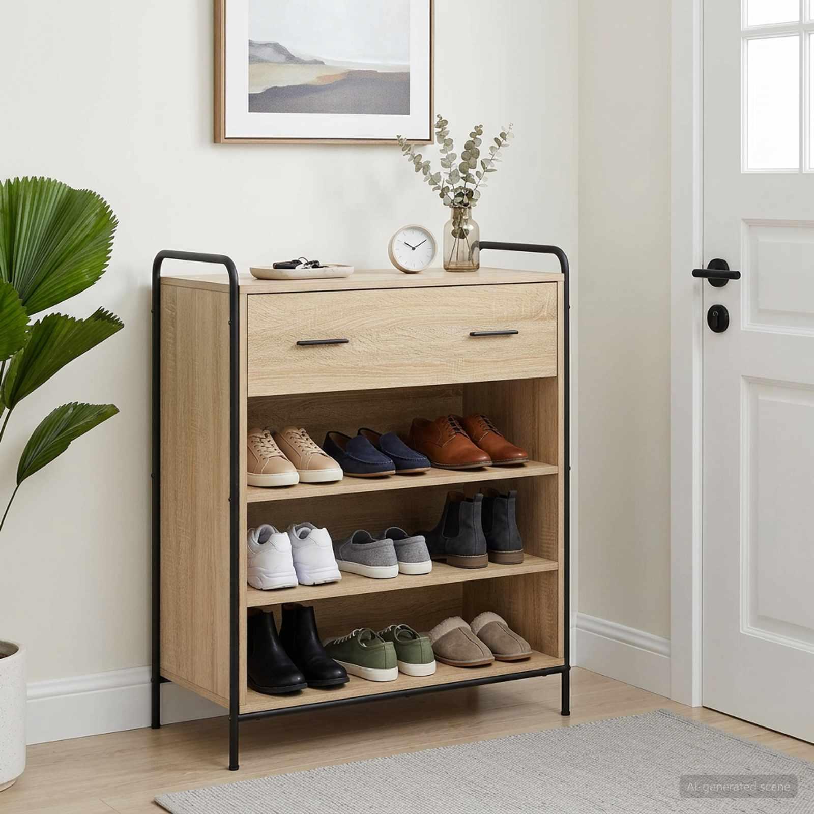 vidaXL Sko skab 76 x 36,5 x 93 cm Konstrueret træ Sonoma-eg
