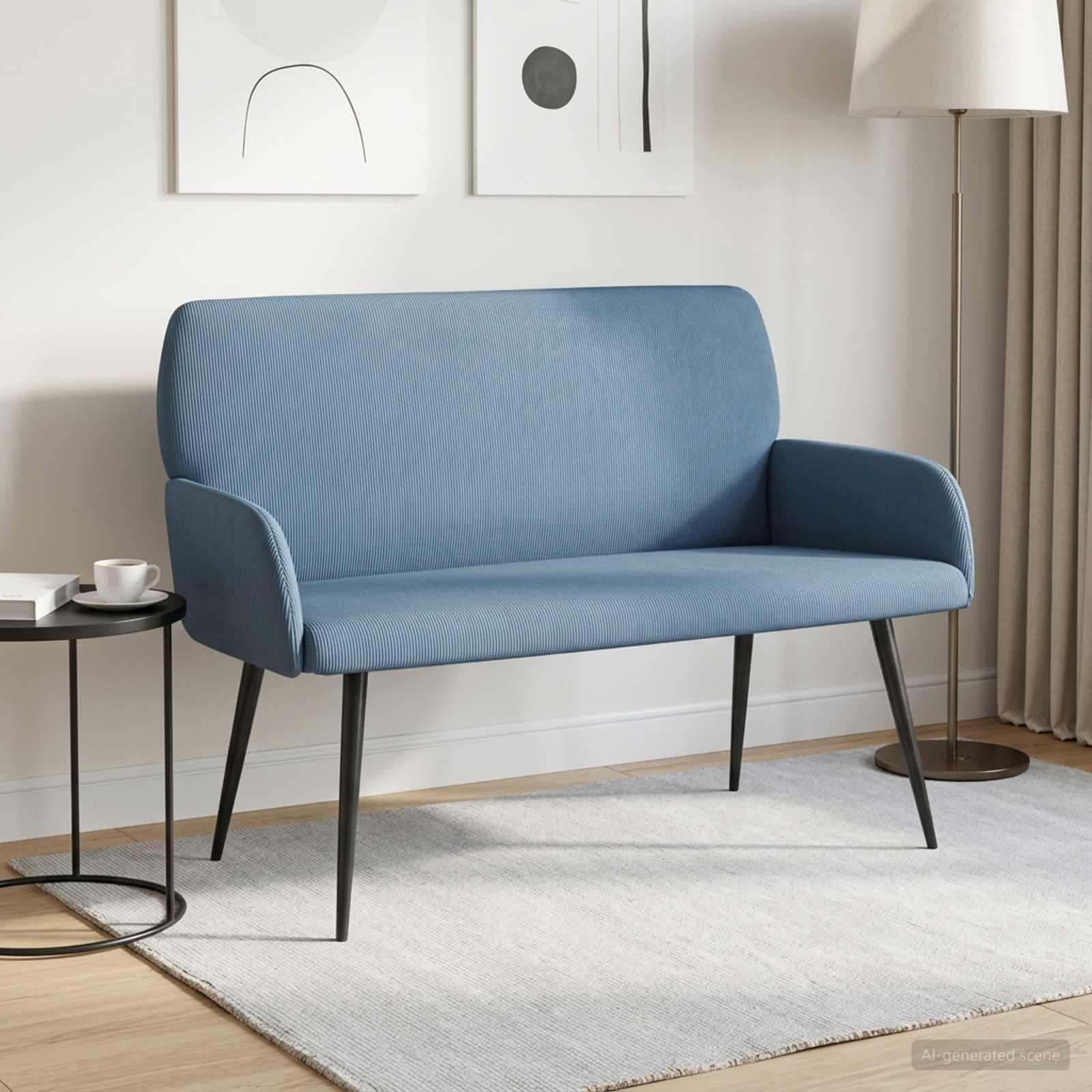 2-personers sofa i blå velour med metalben
