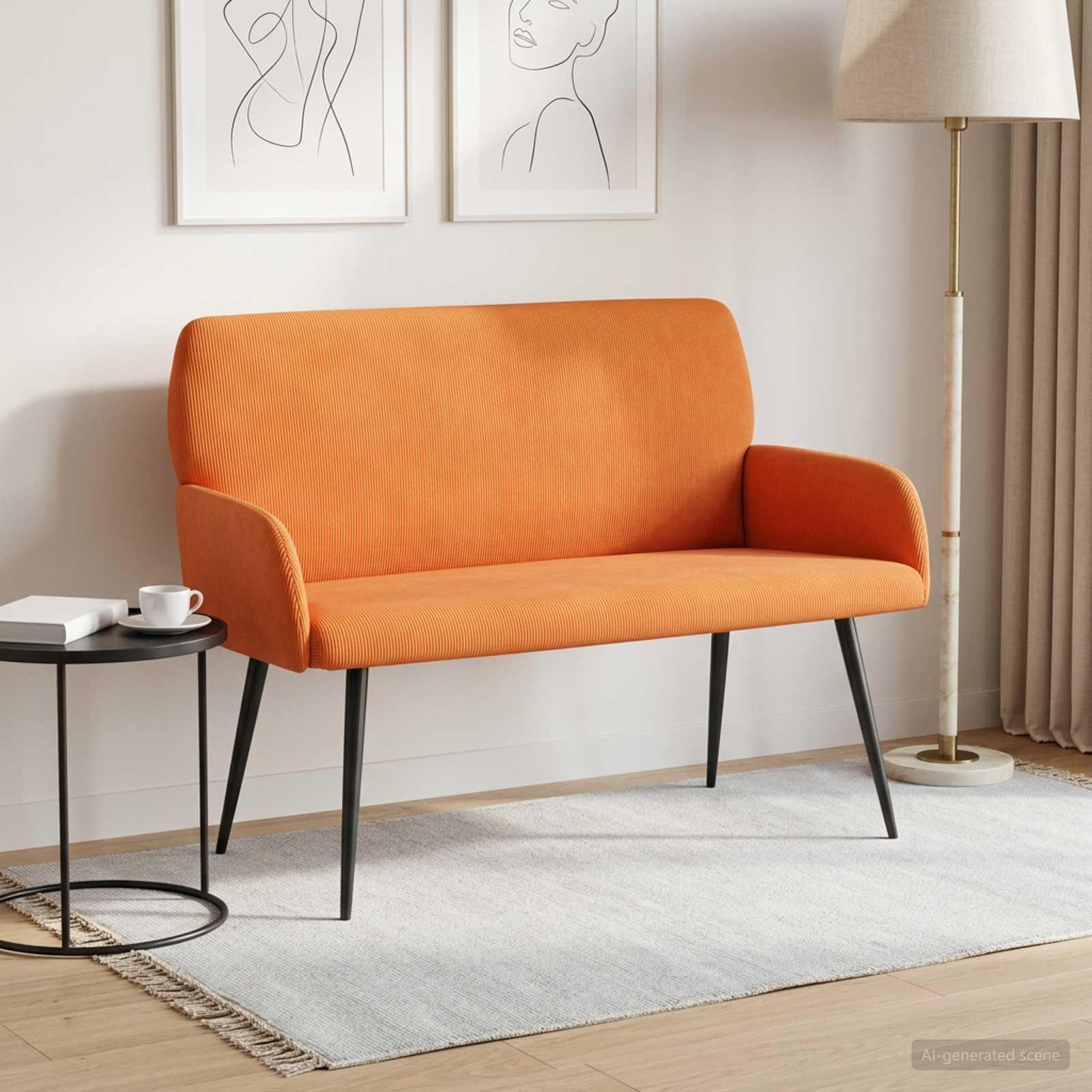 2-personers sofa i orange velourstof med metalben