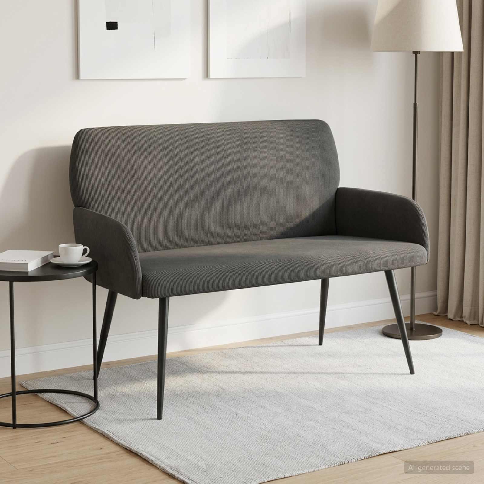 2-personers sofa med metalben - mørkegrå velour