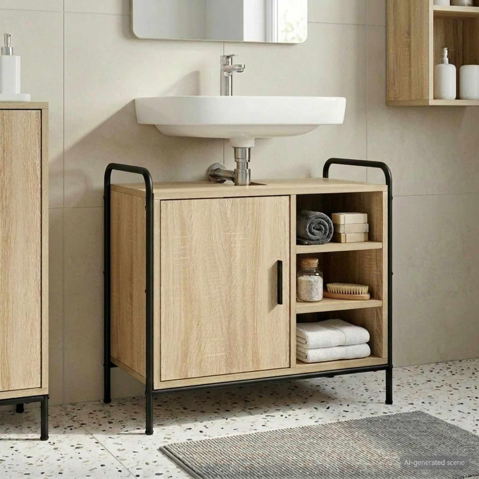 vidaXL Badeværelsesskab Sonoma-eg 65,5 x 34 x 61 cm Konstrueret træ