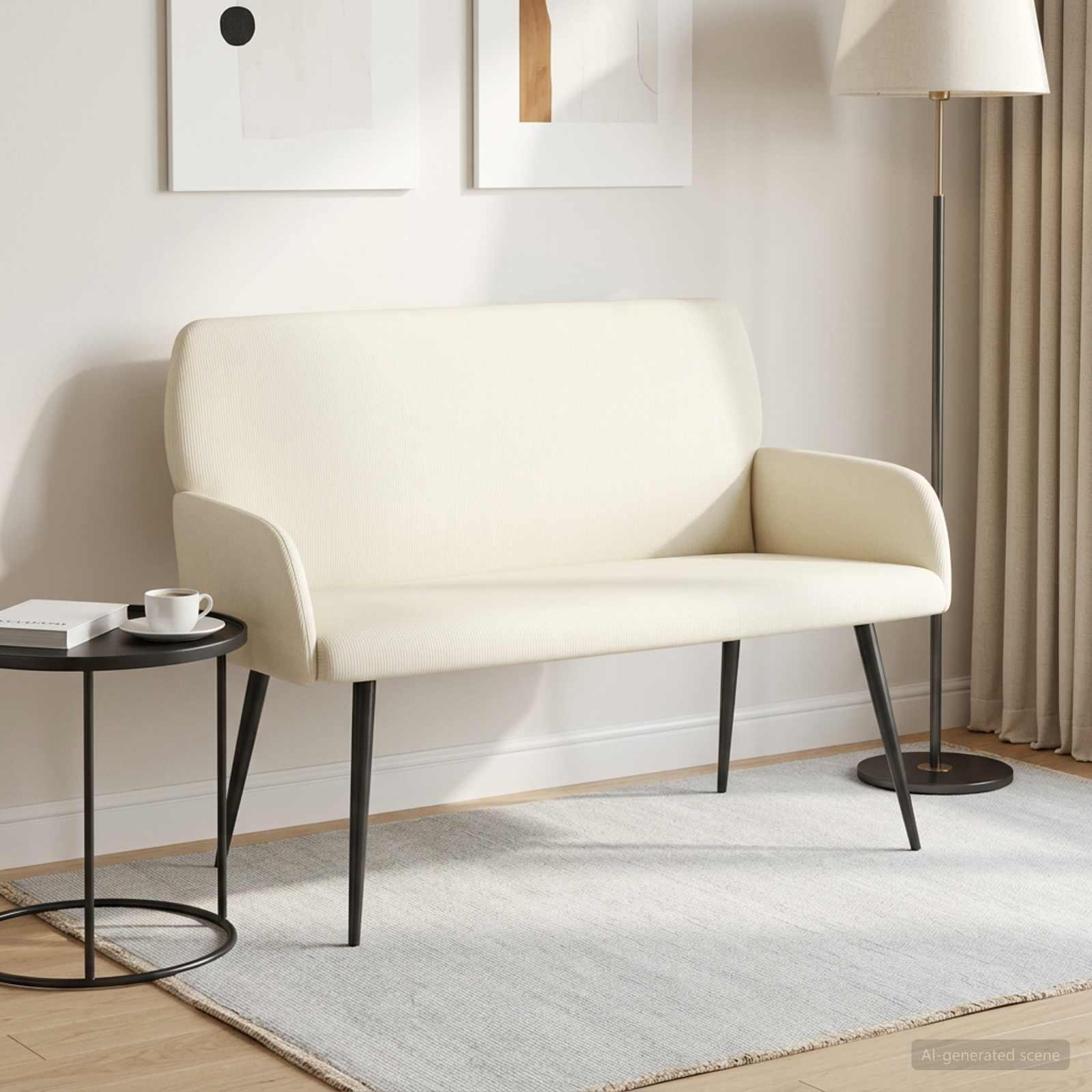 2-personers sofa med metalben - cremefarvet