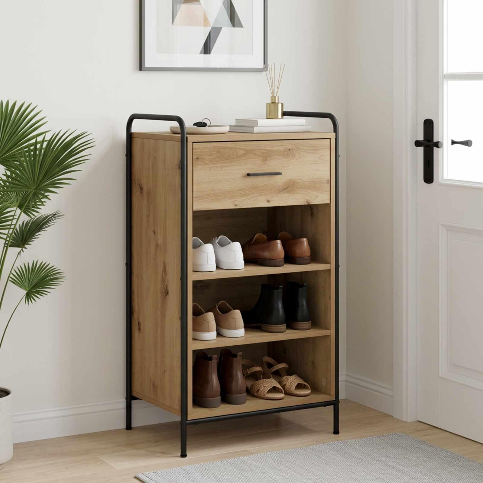 vidaXL Sko skab 51 x 36,5 x 93 cm Konstrueret træ Artisan-eg