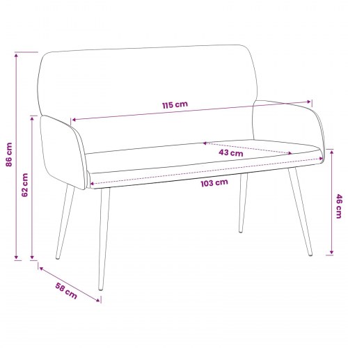 2-personers sofa med metalben - lysegrå velourstof