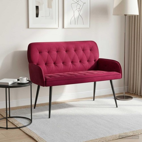 2-personers sofa i fløjl med metalben - vinrød