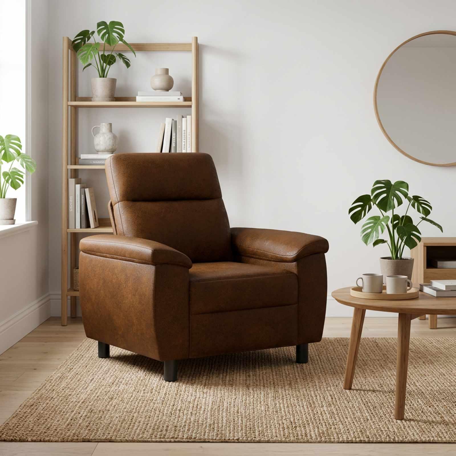 1-personers sofa i brunt kunst ruskind - 95 x 90 x 95 cm