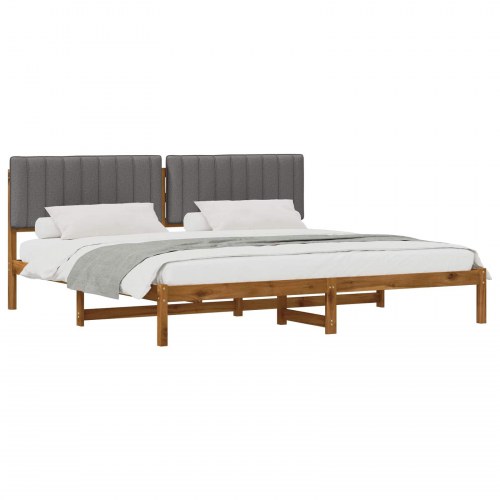 Sengestel med polstret hovedgavl 200 x 200 cm - naturfarvet/lysegrå