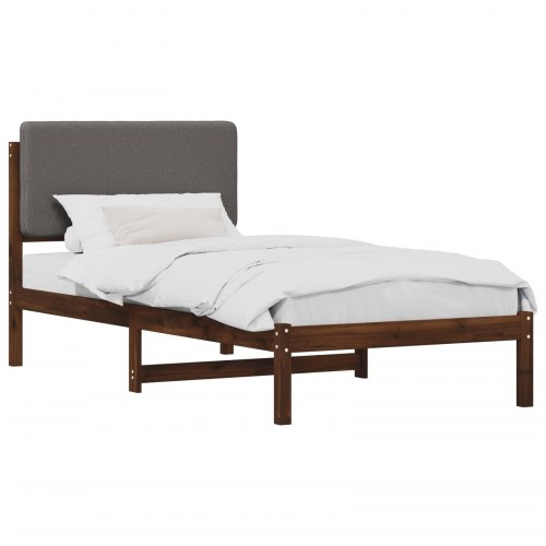 Sengestel med polstret hovedgavl 80 x 200 cm - mørkebrun og lysegrå