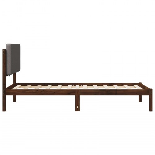 Sengestel med polstret hovedgavl 80 x 200 cm - mørkebrun og lysegrå