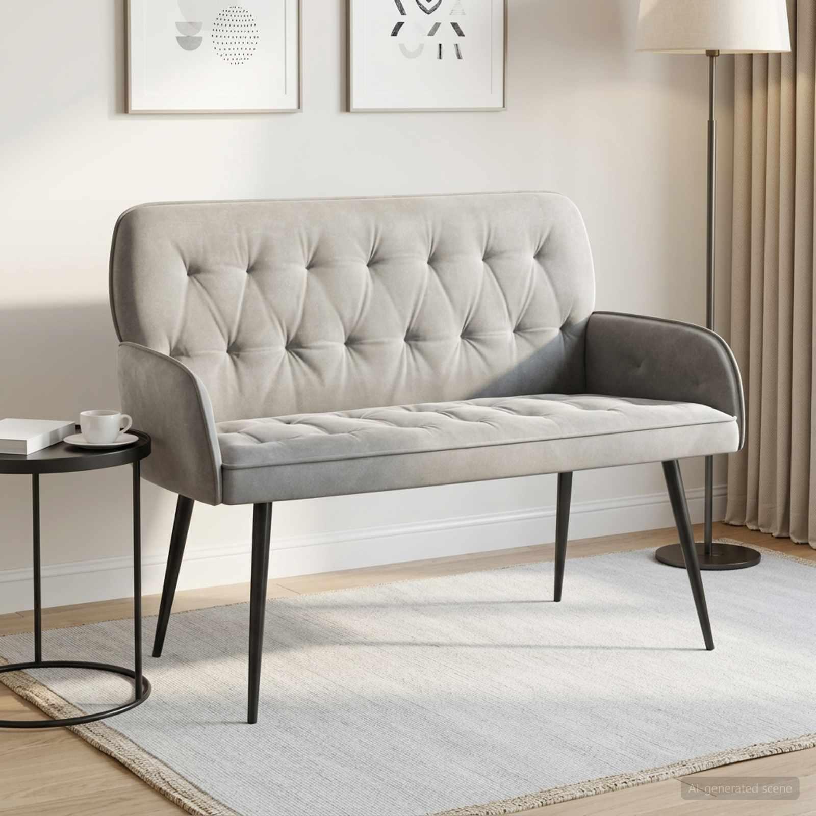 2-personers sofa i fløjl - lysegrå