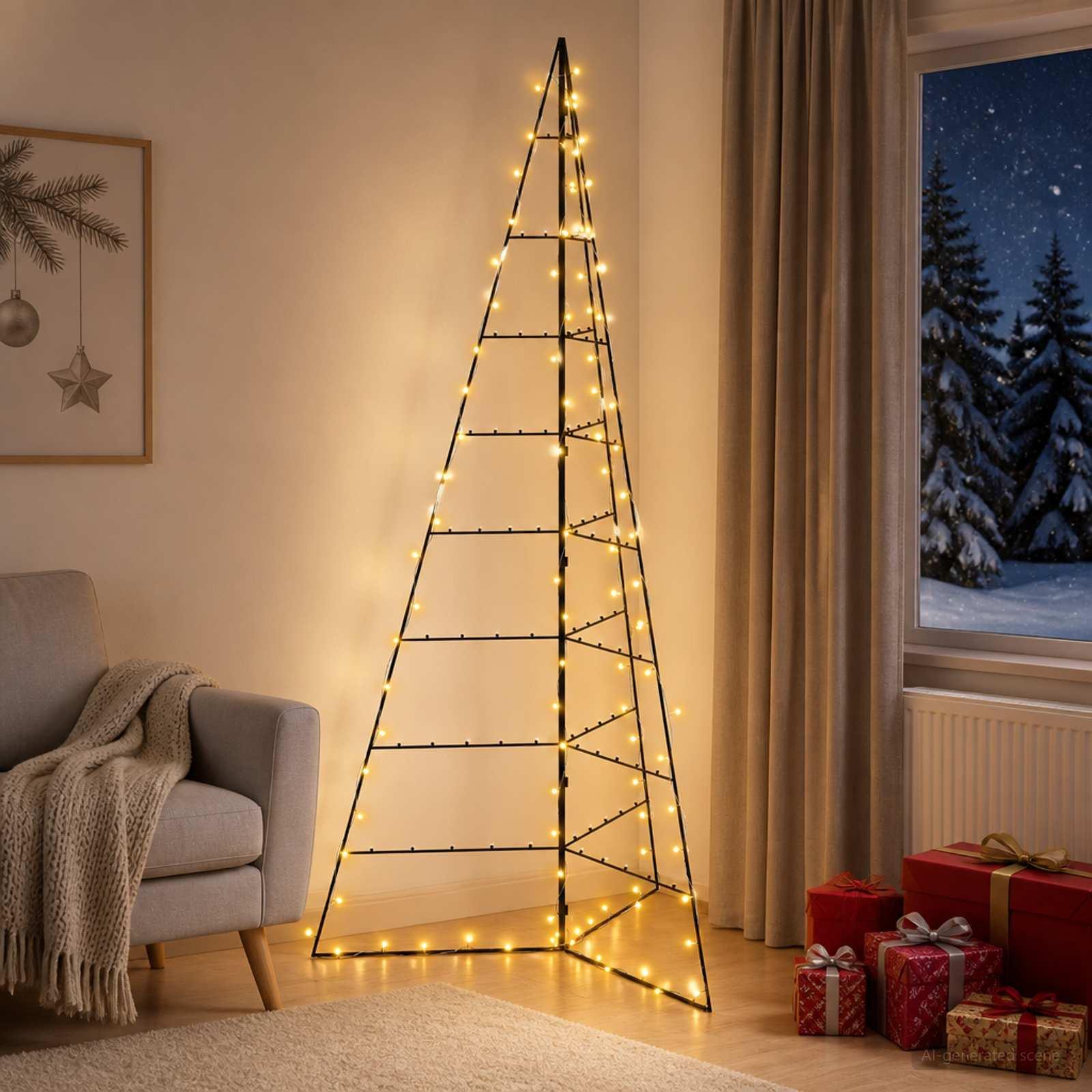 Metaljuletræ med LED KUOPIO 210 cm - sort/varm hvid