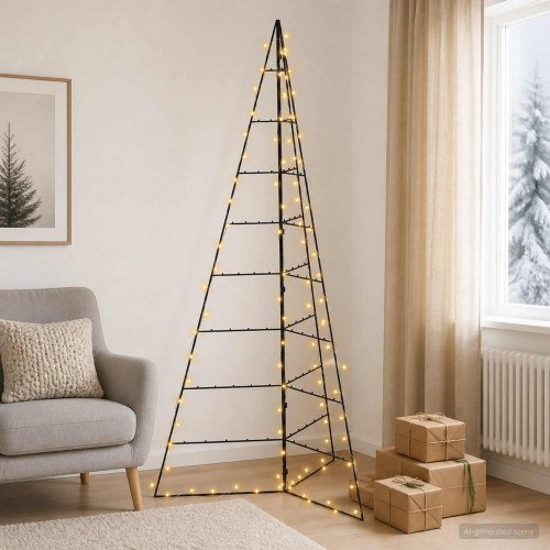 Metaljuletræ med LED KUOPIO 210 cm - sort/varm hvid