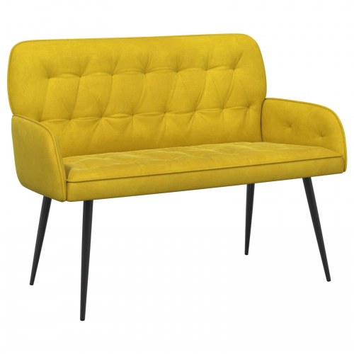 2-personers sofa i gul fløjl med metalben