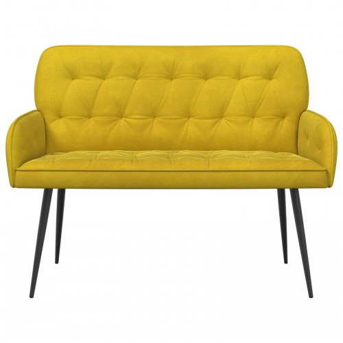2-personers sofa i gul fløjl med metalben