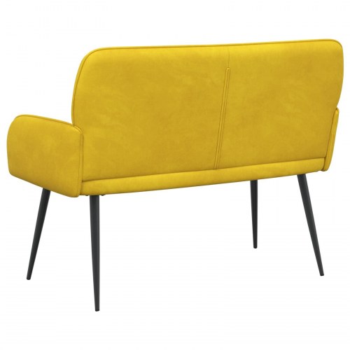 2-personers sofa i gul fløjl med metalben