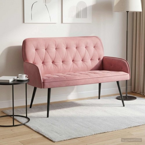 2-personers sofa i lyserød fløjl med metalben