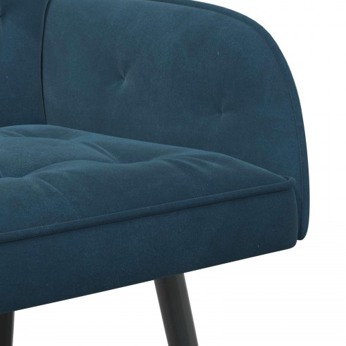 2-personers sofa i blå fløjl med metalben