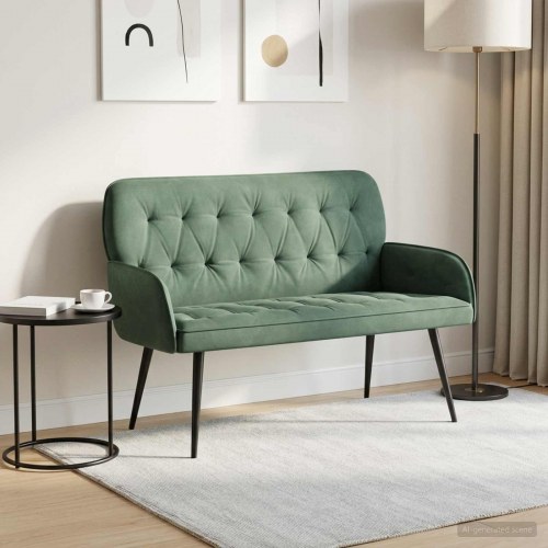 2-personers sofa i fløjl med metalben - havgrøn