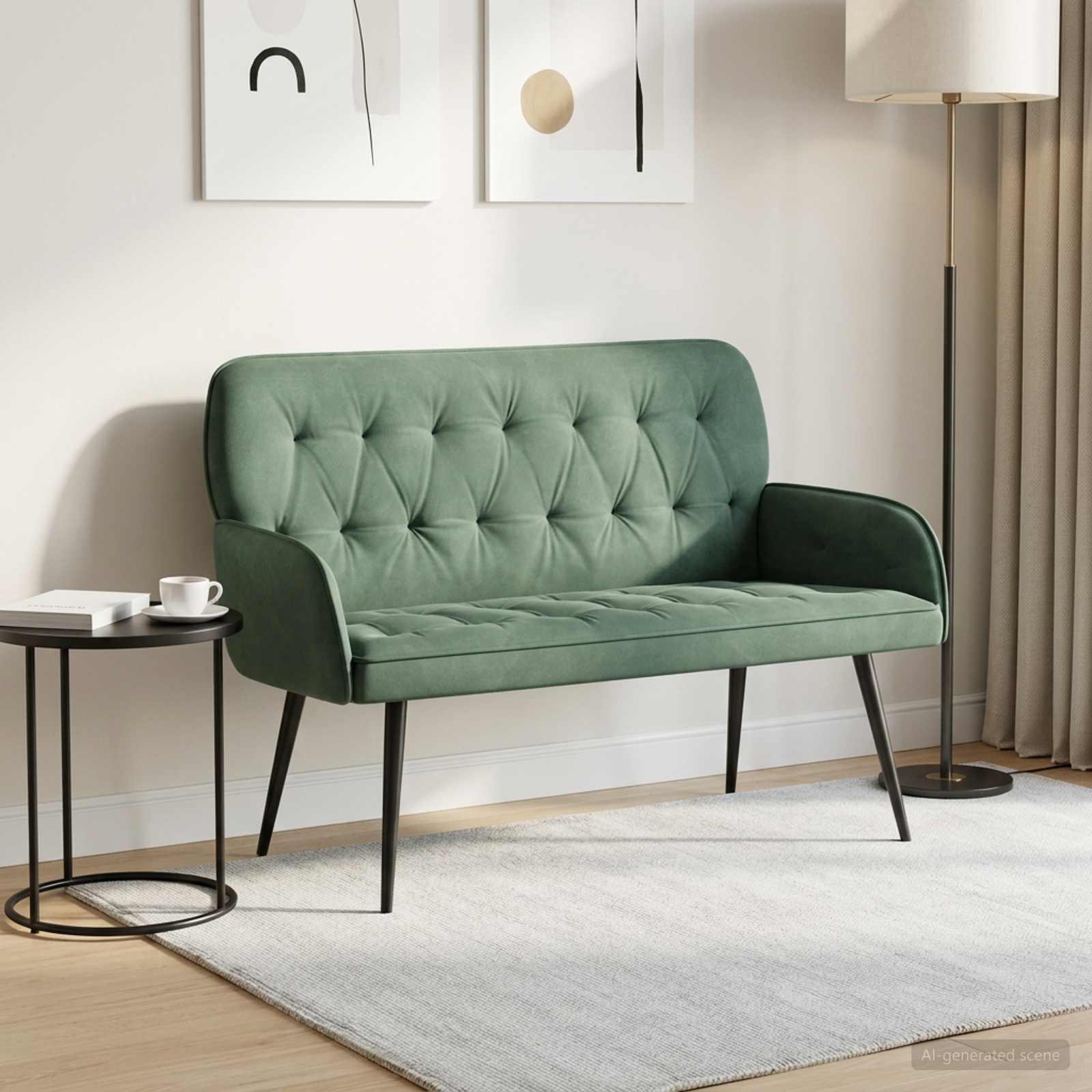 2-personers sofa i fløjl med metalben - havgrøn