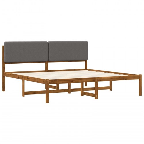 Sengestel med polstret hovedgavl 180 x 200 cm - naturfarvet og lysegrå