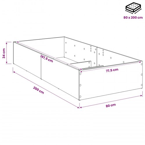 Sengeomkransning til justerbar sengebund - betongrå 80 x 200 cm