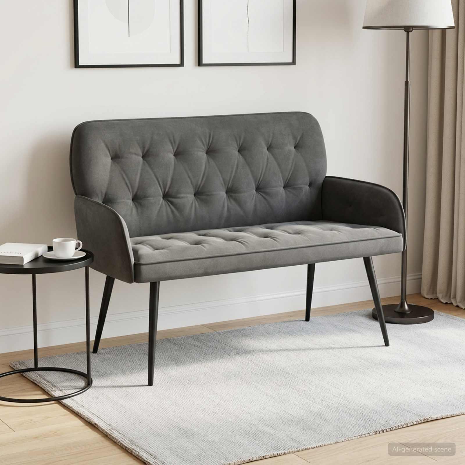 2-personers sofa i fløjl med metalben - mørkegrå