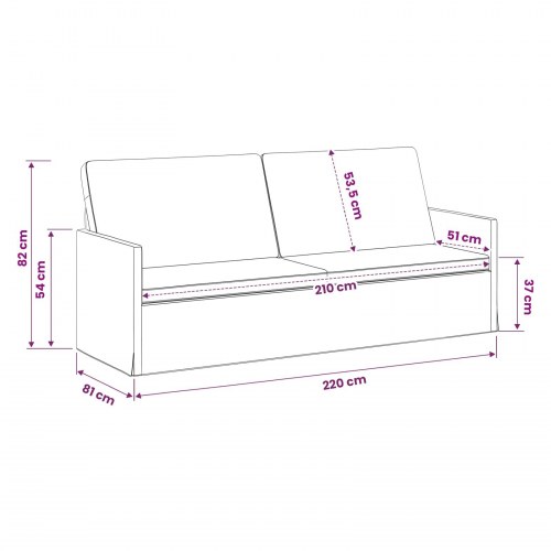 3-personers sofa i velour - turkis, 220 x 81 x 82 cm