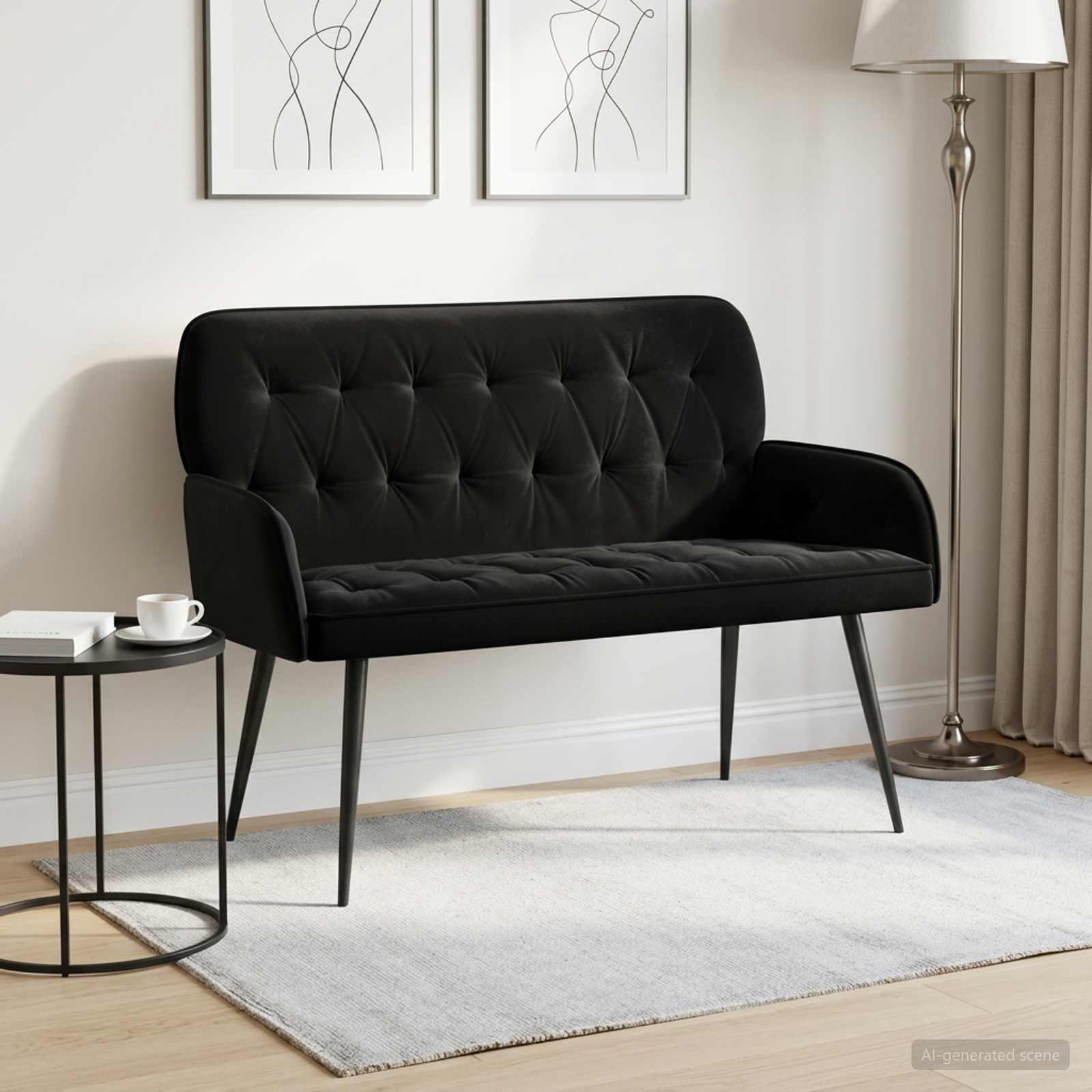 2-personers sofa i sort fløjl med metalben