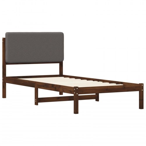 Sengestel med polstret hovedgavl 75 x 190 cm - mørkebrun og lysegrå