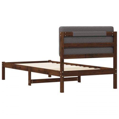 Sengestel med polstret hovedgavl 75 x 190 cm - mørkebrun og lysegrå