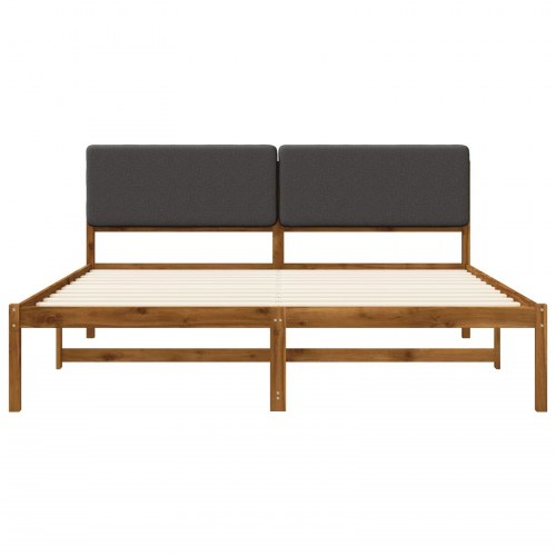 Sengestel med polstret hovedgavl 200 x 200 cm - naturfarvet/mørkegrå