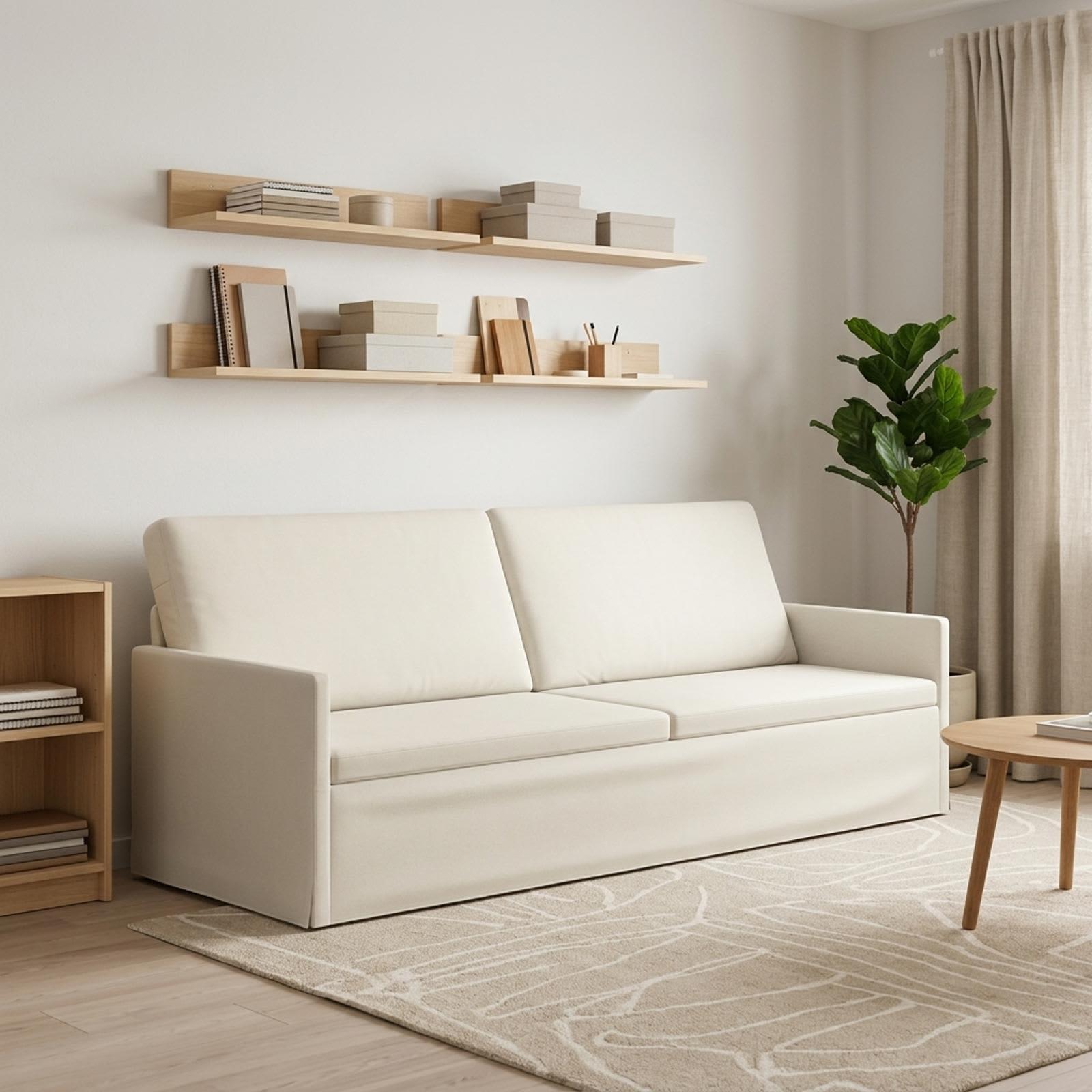 3-personers sofa i cremefarvet velour - 220 x 81 x 82 cm