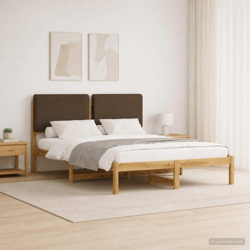 Sengestel med polstret hovedgavl - hvidvasket/taupe, 120 x 190 cm