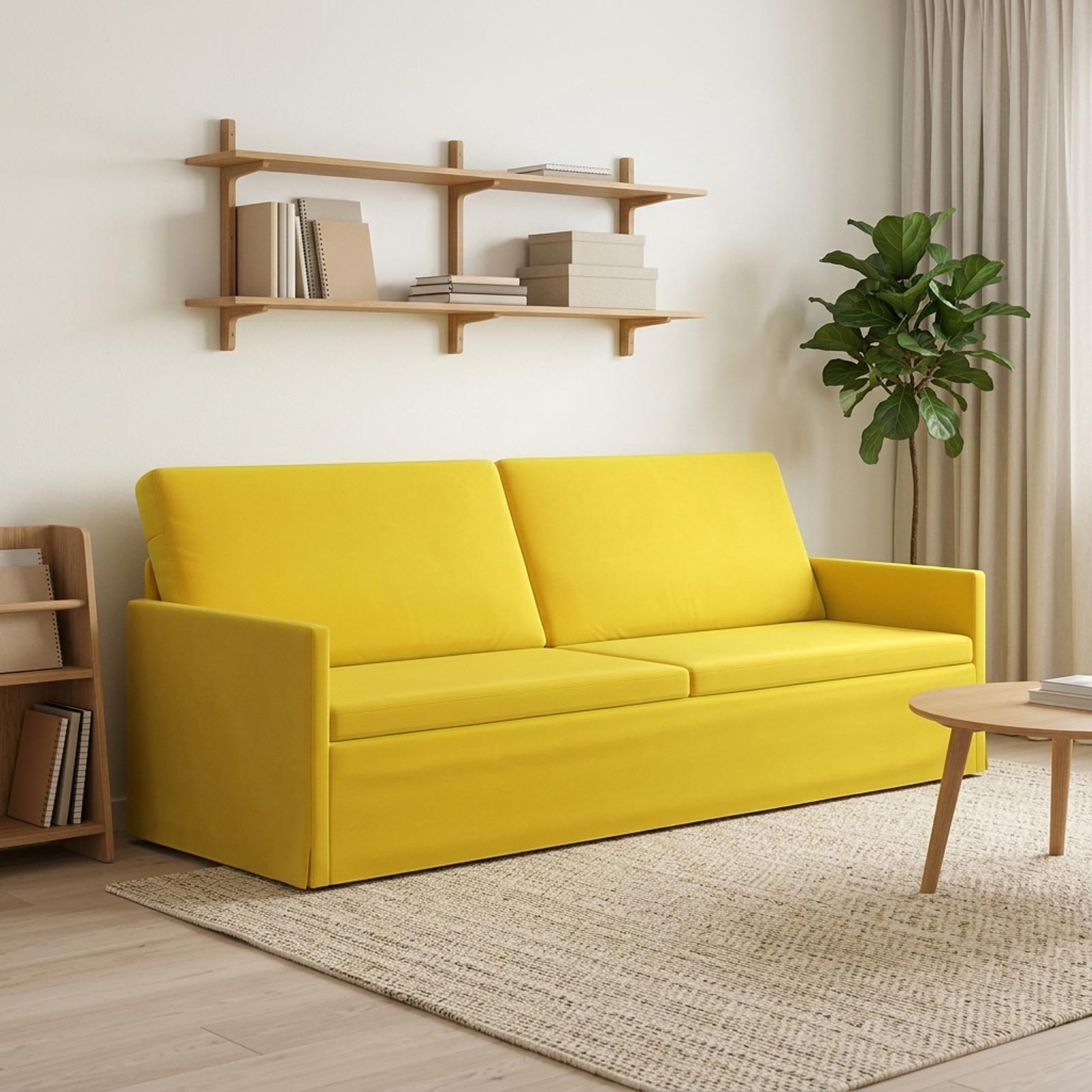 3-personers sofa gul i velour - 220 x 81 x 82 cm