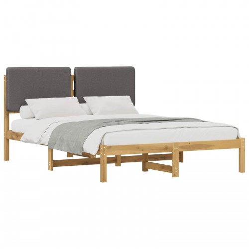 Sengestel med polstret hovedgavl 140 x 200 cm - hvidvasket/lysegrå